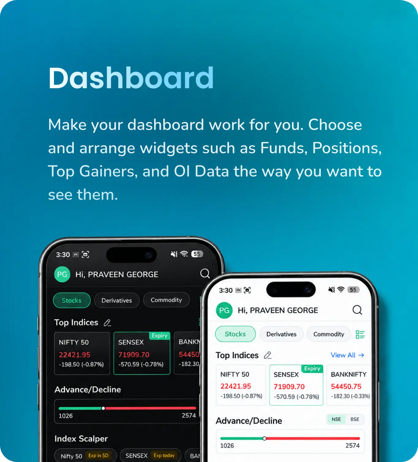 Tradejini Dashboard - Choose and arrange widgets the way you want to see them